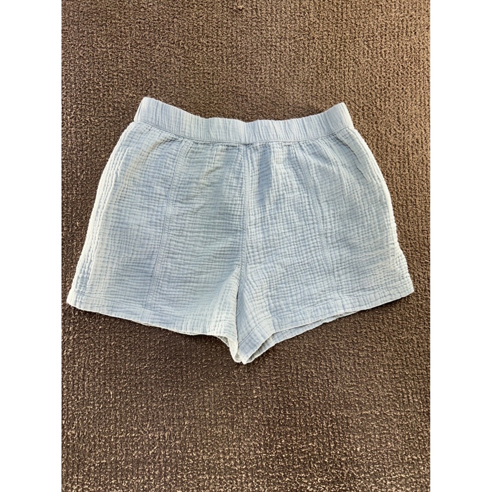 Madewell Light Blue Double Gauze Shorts Cotton Elastic Waist Pockets NA187 L - Picture 2 of 9